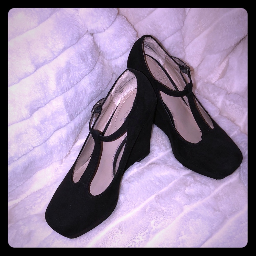 Studio Paolo black suede Mary Jane wedges